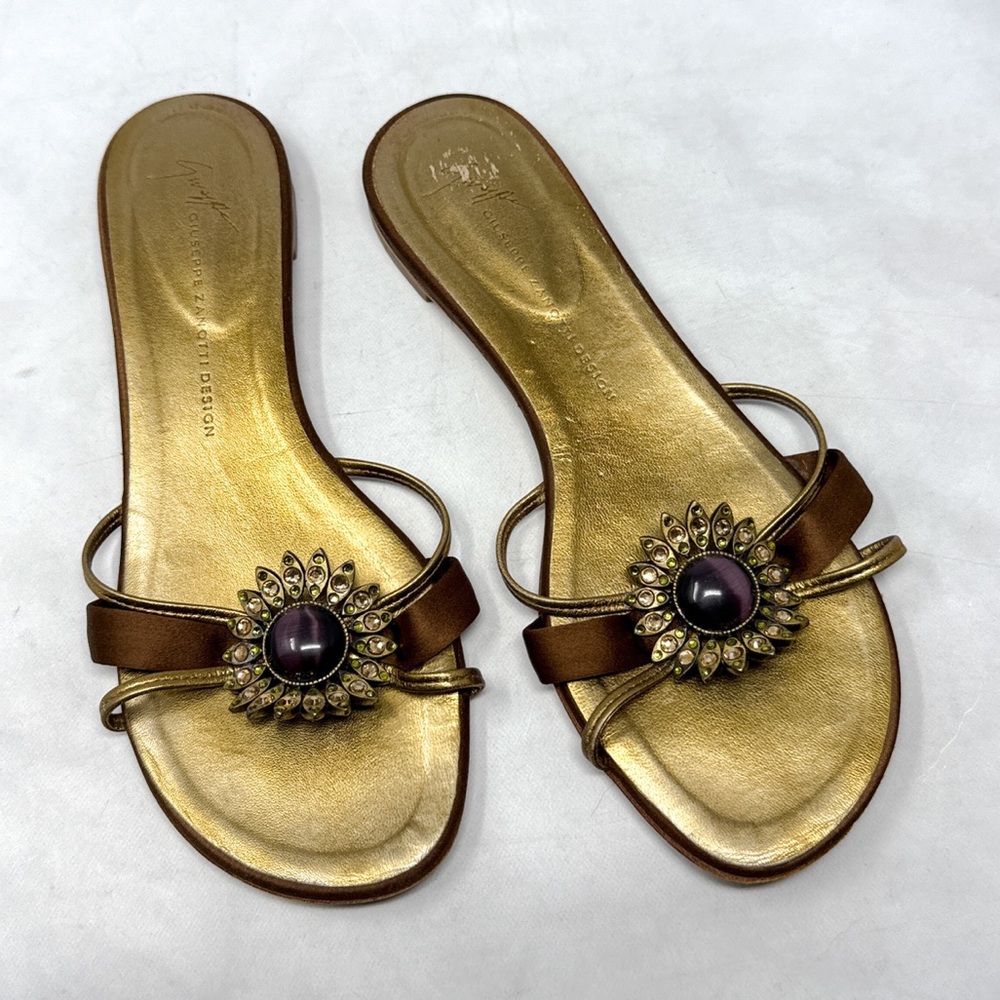 Giuseppe Zanotti Vicini Vintage Y2K Strappy Sun Flat Slide Mule Sandal Shoe 37.5